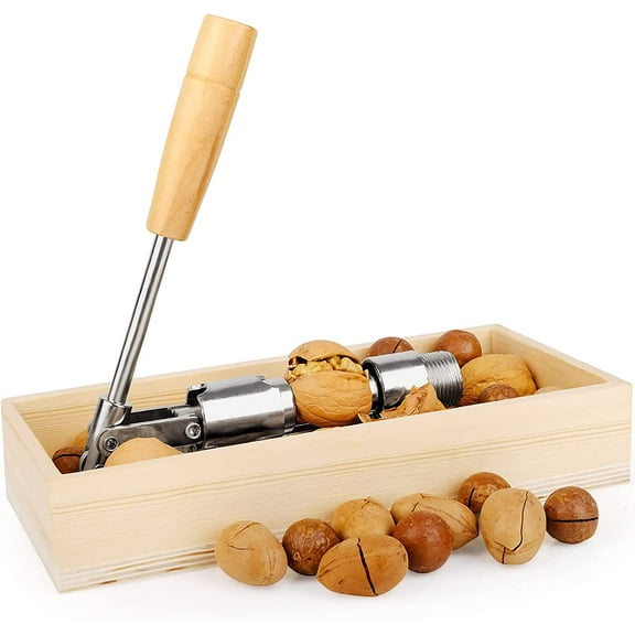 Professional Nut Cracker with Wood Bowl - Heavy Duty Walnut & Pecan Cracker Tool for Easy Shelling