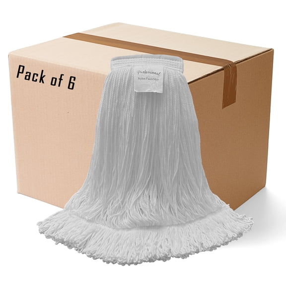 Professional Nylon Looped-End Wax Mop (6 Pack) - Medium Size with Narrow Band