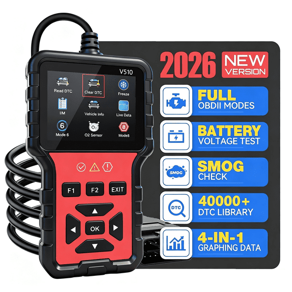 V510 OBD2 Scanner Diagnostic Tool -Code Reader, Reset Function, Data Stream, I/M Readiness, Full OBS2 Function, Modes 6 & 8, for All 1996+ Vehicles