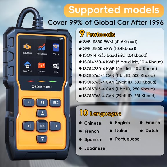 Professional OBD2 Scanner Diagnostic Tool, Heavy-Duty Car Code Reader for 1996+ OBDII/EOBD Vehicles, Check Engine Light Reset Mode6 Mode8 I/M Readiness, Auto Repair Tool for Mechanics DIY