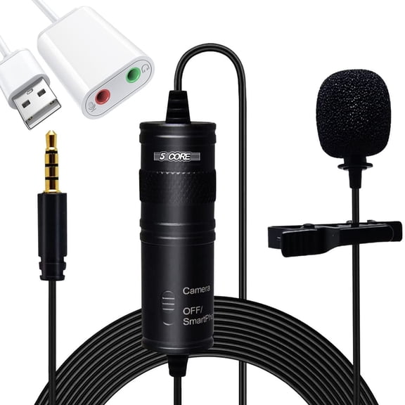 Professional Omnidirectional Lavalier Microphone 3.5mm Clip-On Lapel Mic for Smartphone DSLR Camera PC Interview Video Camcorders Audio Recorder cm 001 ADP,Black
