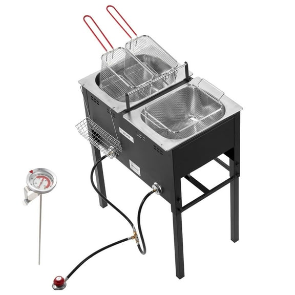 Professional Outdoor Propane Deep Fryer: 2x16QT Tanks, Free Standing Commercial Cooker for Large Capacity Frying