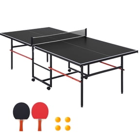 Professional Outdoor Table Tennis Table 9FT Collapsible & Portable Ping Pong Table Set with Net, 2 Paddles, 3 Balls, Quick Assembly, Weatherproof Design For Adults & Teens