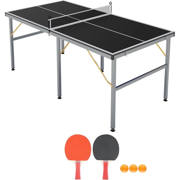 Professional Outdoor Table Tennis Tables,6x3FT Indoor/Outdoor Portable Ping Pong Table Game with Net for Adults/Teens,2 Table Tennis Paddles and 3 Balls