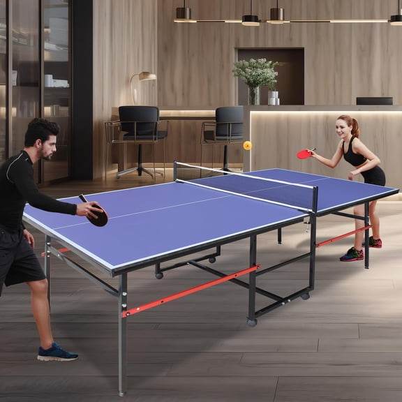Professional Table Tennis Tables, Ping Pong Table with Compact Storage, 8FT/9FT All Weather Waterproof Indoor Design with 2 Table Tennis Paddles and 3 Balls