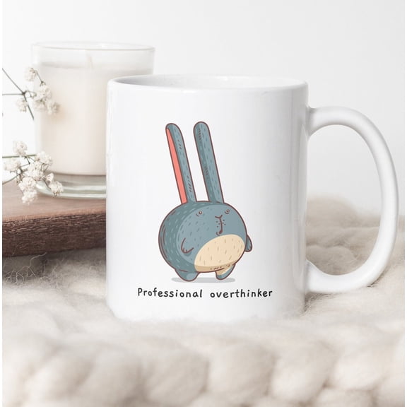 Professional Overthinker Bunny Mug, Rabbit Coffee Cup, Anxiety Mug, Saying Gift, Depression Animal Mug, Ceramic Mug 11oz