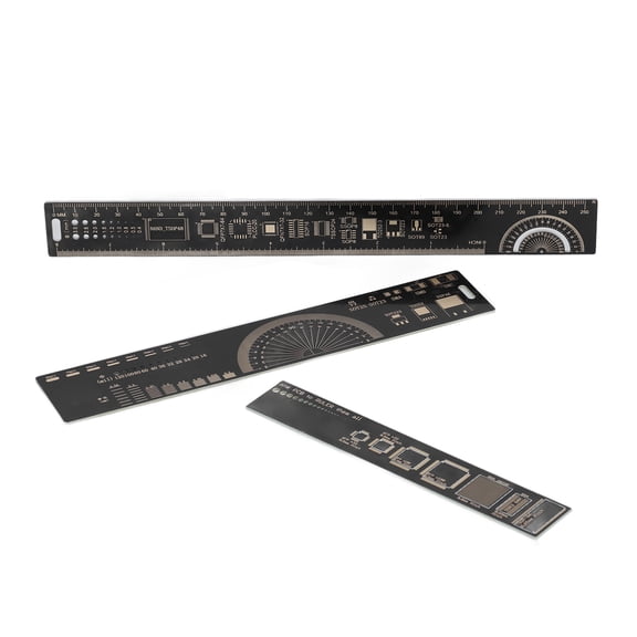Professional PCB Engineering Scale Ruler Set - High Precision Multi Functional Electronic Measuring Tools, Imperial and Metric Calibration, Black Gold Plated PCB Board, 3-Piece Pack