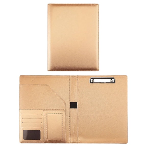 Professional Padfolio with Clipboard, Faux Leather Portfolio Folder Binder, Legal Pad Holder for A4 Letter Size Notepad, Resume, Writing Pad, Ideal Organizer for Business Office Conference (Gold)
