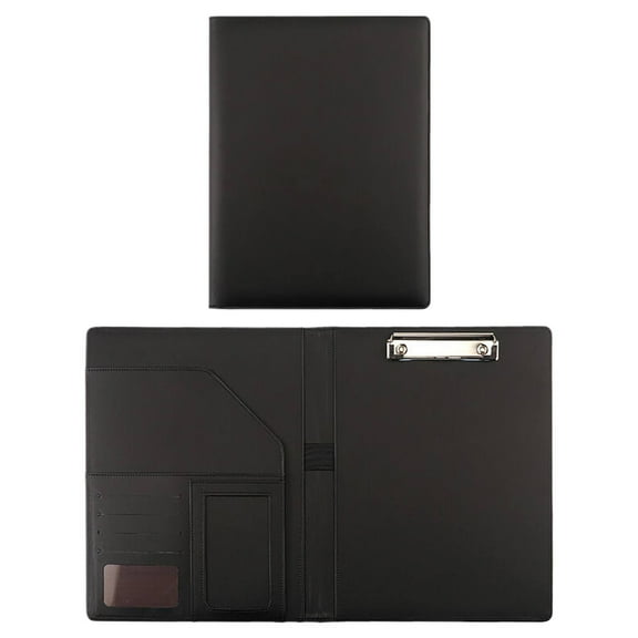 Professional Padfolio with Clipboard, Faux Leather Portfolio Folder Binder, Legal Pad Holder for A4 Letter Size Notepad, Writing Pad, Ideal Organizer for Business Office Conference (Black)