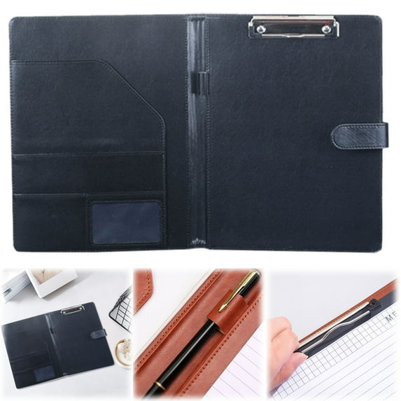 Professional Padfolio, Multi Function Faux Leather Portfolio Binder with Clipboard, Interview Resume Folder, Legal Document, Business Card Holder, for Office, Conference, Interviews (Black)
