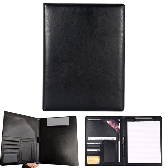 Professional Padfolio,Multi Function Faux Leather Portfolio Binder with Clipboard - Interview Resume Folder,Legal Document,Business Card Holder,for Office,Conference,Interviews (Black,12.6x9.65in)