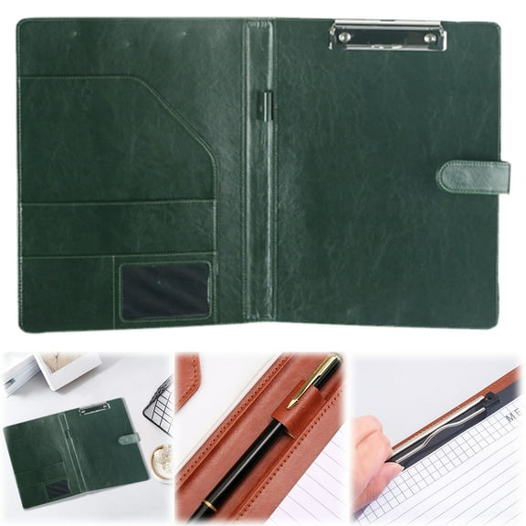 Professional Padfolio Portfolio Binder, Piano Noir PU Leather Interview Resume Folder w/Clipboard, Card Holder, A4 Notepad Holder Folio Portfolio Organizer for Contract Legal Document Office, Green