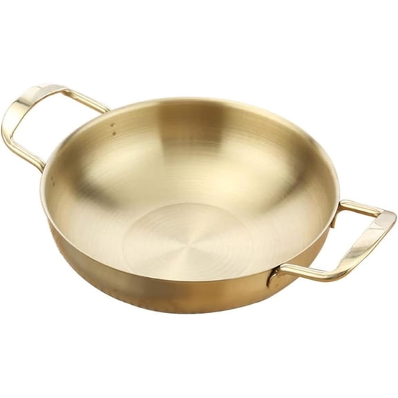 Professional Paella Pan Nonstick Stainless Steel, Widened Handle Non-Slip Bottom, Universal for All Sources of Heating for Home, Hotel, Restaurant (Silver,22cm) (Gold 22cm)