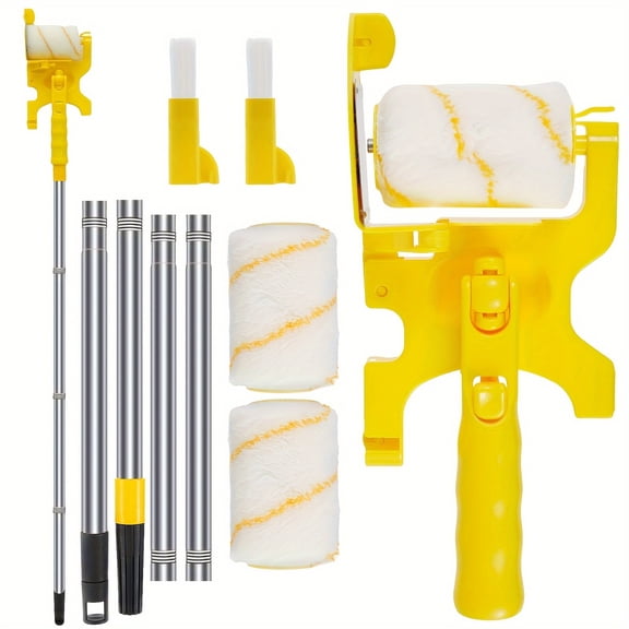 Professional Paint Edger Tool Kit with Extension Pole, Rolling Edge Brushes, and Detail Brushes for Clean Indoor and Outdoor Wall and Ceiling Painting