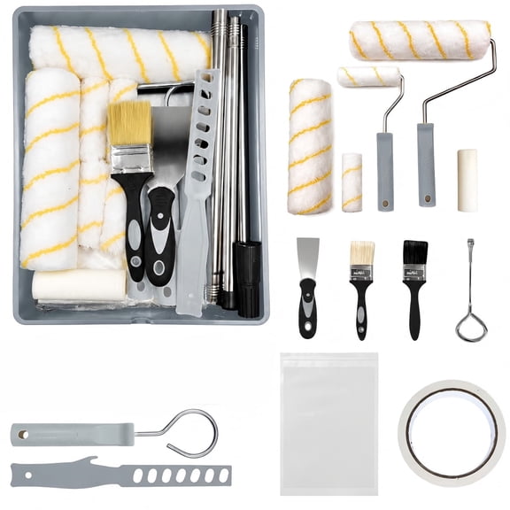 Professional Paint Tray Set for Home Renovation – 9″ Roller & Brush Kit, Durable Tray, Lint-Free Rollers, Telescoping Pole, Wall & Ceiling Painting Tools for DIY Remodeling