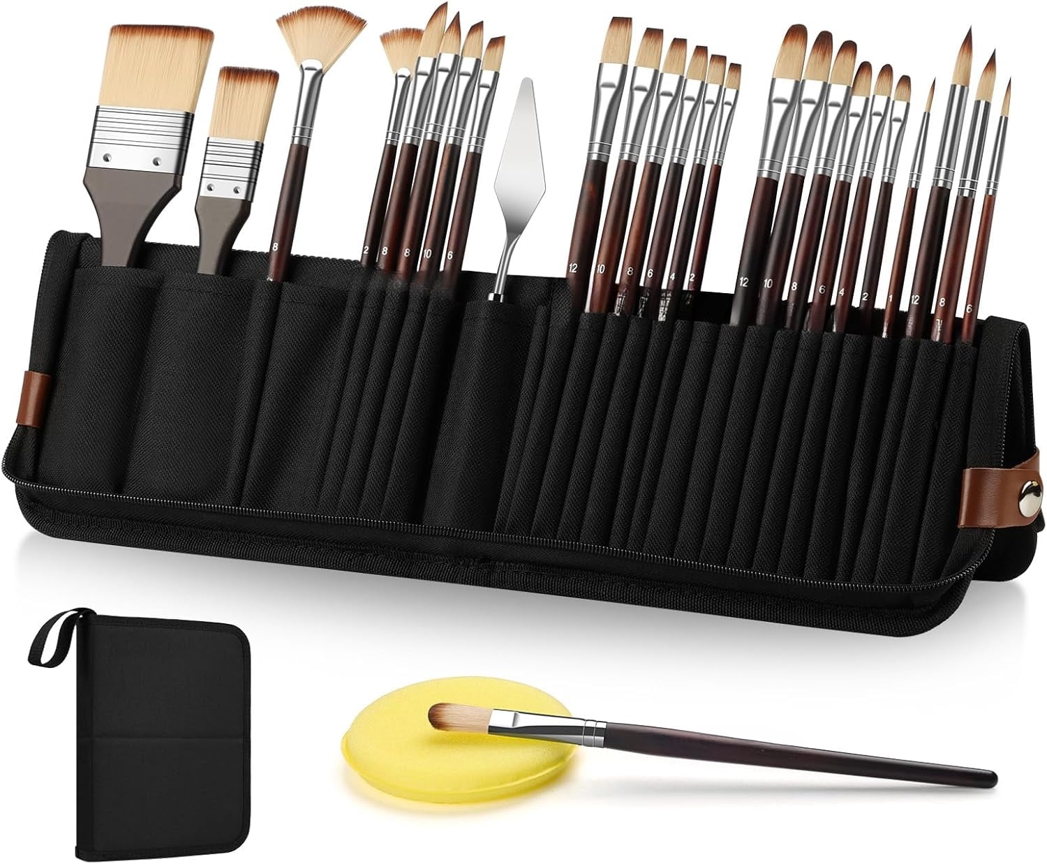 Professional Paintbrush Kit for Artist, Oil, Face Painting – 26pcs Travel Watercolor Acrylic Paint Brushes with Flat, Filbert, Fan, Dagger, Cat Tongue, Round, Palette Knif