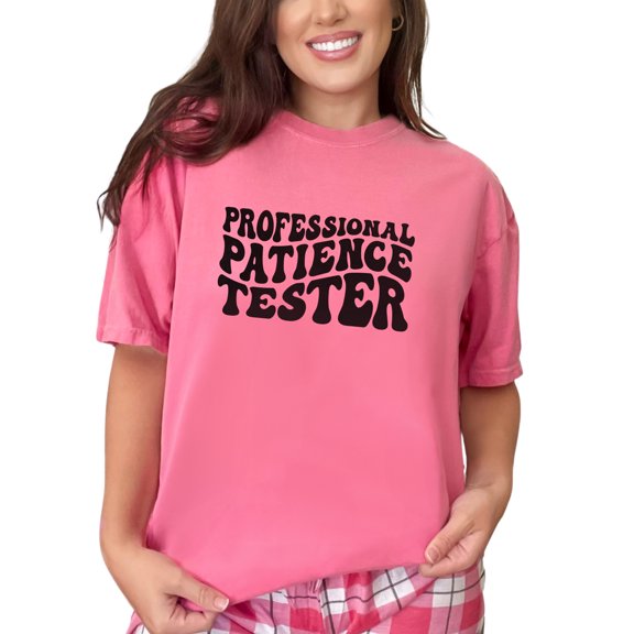 Professional Patience Tester, Groovy Retro Wavy Text, Crunchberry Comfort Colors T-Shirt, 2XL