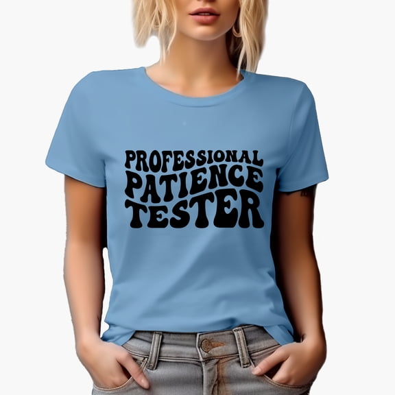 Professional Patience Tester, Groovy Retro Wavy Text Merch Gift, Baby Blue T-Shirt, 2XL