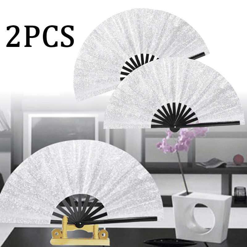 Fans For Dancing Professional Performance Fan Set - 2 Silver Glitter Clack Fans for ...