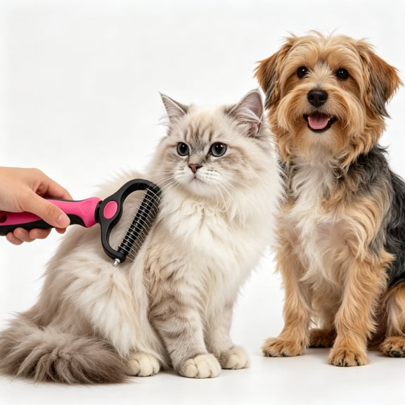 Professional Pet Grooming Brush for Dogs and Cats Double Sided Dematting and Deshedding Comb Undercoat Rake Helps Remove Knots Shedding Fur and Loose Hair Easily