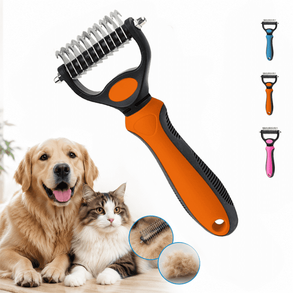 Lzmkore Dual-Sided Dog Brush for Loose Hair and Undercoat, Pet Grooming Rake for Dematting Long Hair