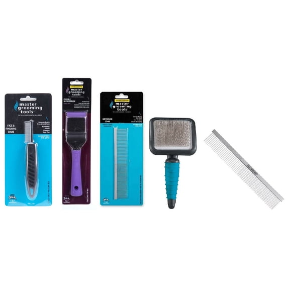 Professional Pet Grooming Tool Kit 5pc Brush and Comb Groomer Supplies Set