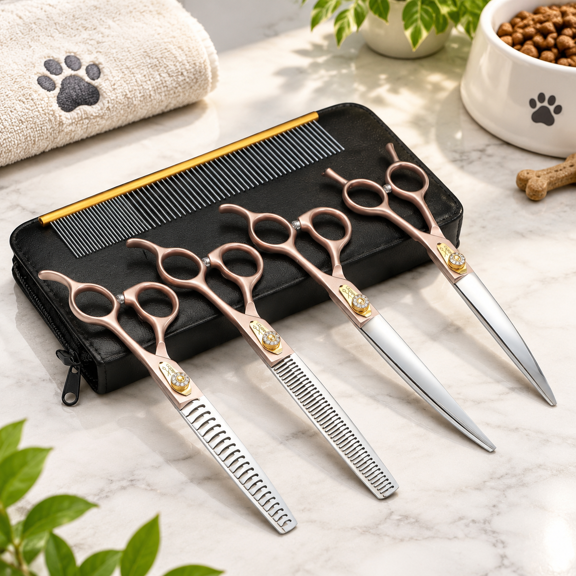 Professional Pet Set, Rosegold, 7.01 Inch, Stainless Steel Tools for Dogs and Cats