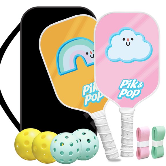 Professional Pickleball Paddle Set 2 Fiberglass Rackets with Polypropylene Core Includes 4 Balls Carry Bag and Grip Tapes