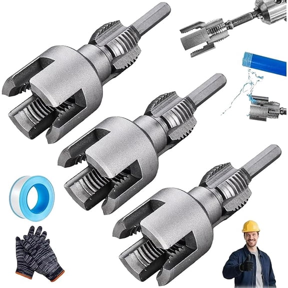 Professional Pipe Thread Cutting Tool, 1/2'' 3/4'' 1'' Dies, Pipe Tapping and Threading Tool, 4 in 1 Water Pipe Wrench, Integrated Internal & External Pipes Threading Tool, PVC Threader