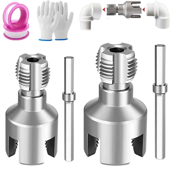 Professional Pipe Thread Cutting Tool, Pipe Tapping and Threading Tool, 4 in 1 Water Pip Wrench, Internal and External Pip Threading Too, 1/2" 3/4" Alloy Steel for PVC Plastic Pipes