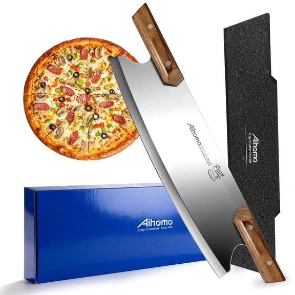 Professional Pizza Cutter Rocker, 13 Inch 420J1 Japanese Stainless Steel Blade, Pakkawood Handle with Hand-Guard, Protective Cover Included, Dishwasher Safe