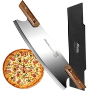 13  Sharp Pizza Cutter Rocker, 420J1 Japanese Stainless Steel Blade Slicer, Double Pakkawood Handle Pizza Knife Rocker with Protective Cover, Easy to Clean