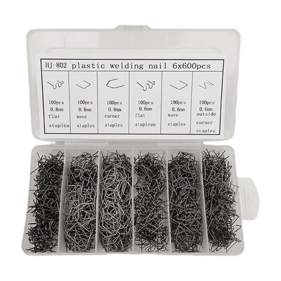 Professional Plastic Welding Staples Set 600PCS, 6 Types Hot Staples for Plastic Welder, 0.6mm & 0.8mm Automotive Bumper, Dashboard, Lamp Holder and DIY Repair
