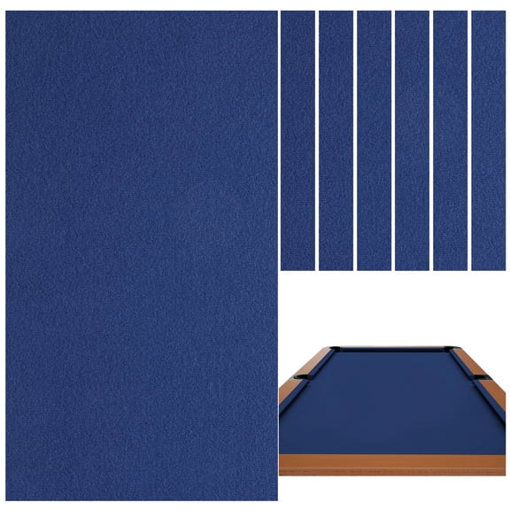 Professional Pool Table Felt, 7 ft Billiard Table Cloth, Polyester Felt Replacement Kit, Snooker Accessories with Cushion Cloth Strips for Club, Game Rooms, Blue