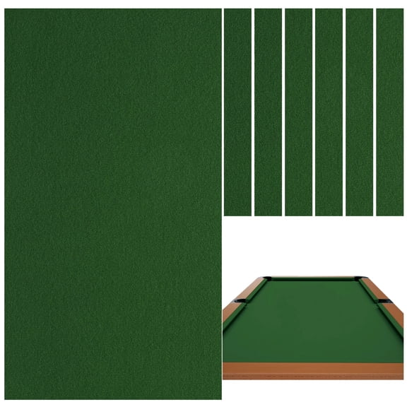 Professional Pool Table Felt, 7 ft Billiard Table Cloth, Polyester Felt Replacement Kit, Snooker Accessories with Cushion Cloth Strips for Club, Game Rooms, Green