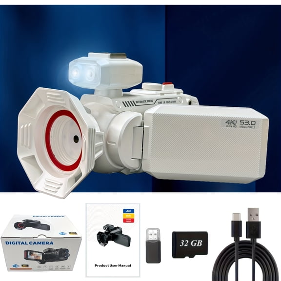 Professional Portable 4K HD Resolution Digital Camcorder with Hotpot Wi-Fi, And Hot Shoe Support with 2500mAh Large Battery Capacity And 32G Memory Card