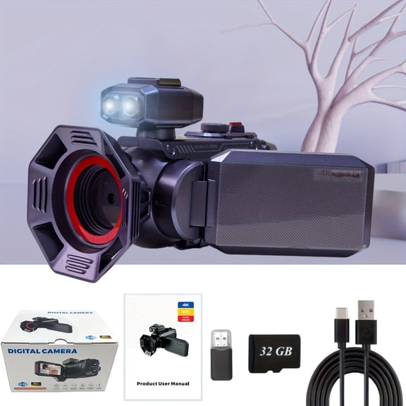 Professional Portable 4K HD Resolution Digital Camcorder with Hotpot Wi-Fi, And Hot Shoe Support with 2500mAh Large Battery Capacity And 32G Memory Card