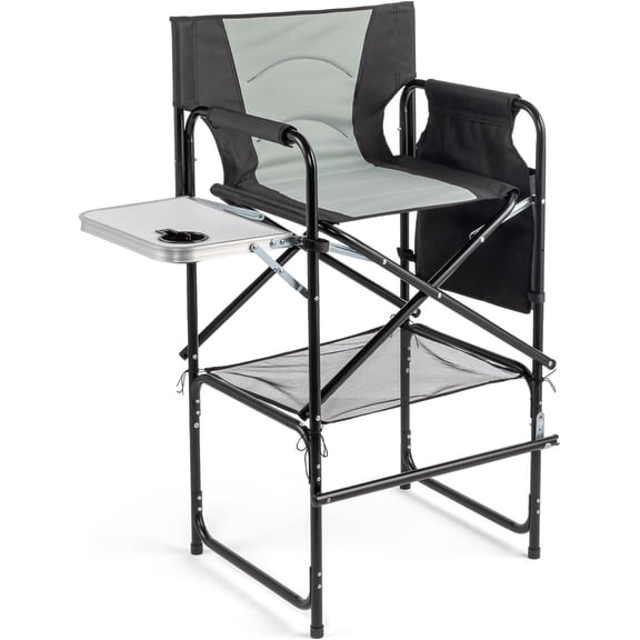 Professional Portable Makeup Artist Folding Chair w/Side Table, Cup Holder, Side Storage Bag, Heavy Duty Iron Frame 300 lbs Capacity
