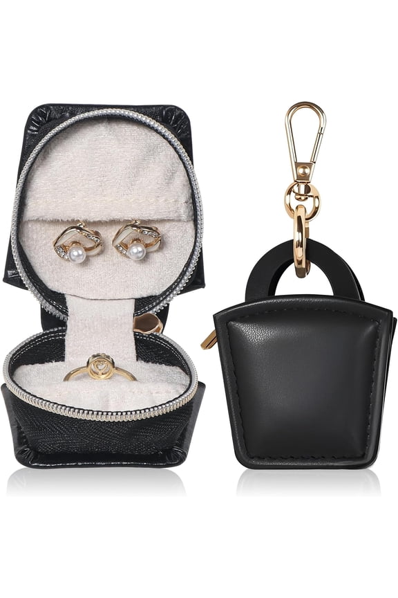 Professional Portable Mini Jewelry Ring Holder with Keychain, Compact Travel Case for Gym, Sports, and Workouts, Secure Faux Leather Pouch for Rings, Earrings, and Small Accessories, White