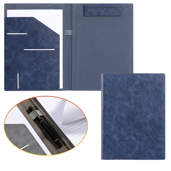 Professional Portfolio Binder with Clipboard and Storage, A4 Leather Folder for Resume, Writing Pad and File Organization, Office Padfolio