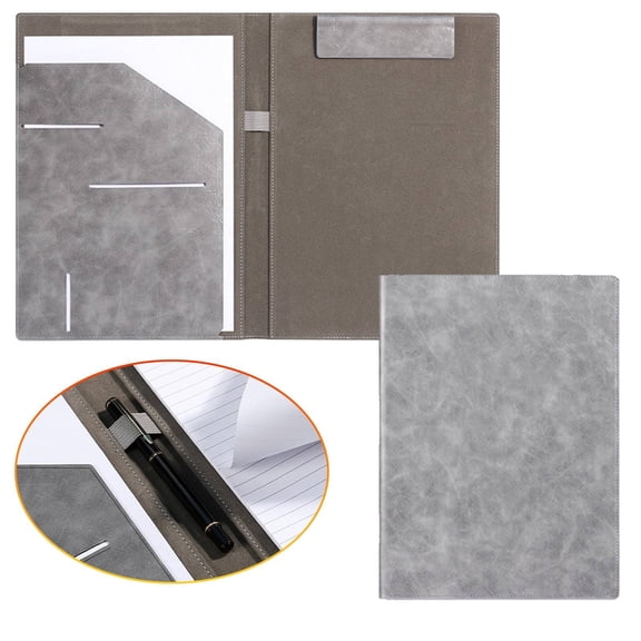Professional Portfolio Binder with Clipboard and Storage, A4 Leather Folder for Resume, Writing Pad and File Organization, Office Padfolio