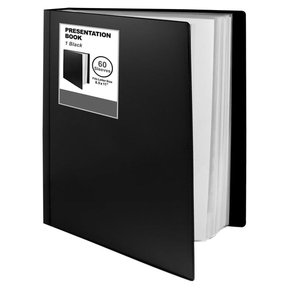 Professional Presentation Binder Portfolio, 60 Pocket Sleeves Holds 120 Pages, 8.5x11 Document Organizer for Business Meetings, Projects, Artwork Display, Recipes Collection, Black