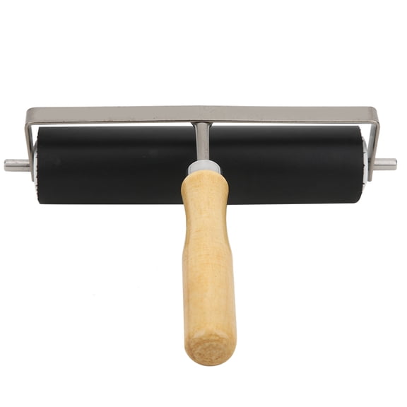 Professional Printmaking Tool With Heavy Duty Steel Frame, Rubber Brayer Roller For Ink Art Craft, Smooth Rolling Surface And Comfortable Wooden Handle