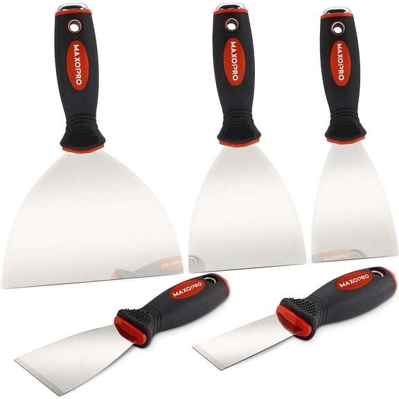 Professional Putty Knife Set Stainless Steel 5Pcs Durable Putty Knife Scrapers for Drywall Spackle, Filing, Paint Scraping Puddy Knife Wall Repair Kit with Ergonomic Non-Slip Handle