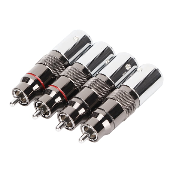 Professional RCA Male Plug Connector, Chrome Plated Brass Audio Speaker Cable Adapter for DIY Sound System, Supports up to 11.5mm Wire (4 Pack)