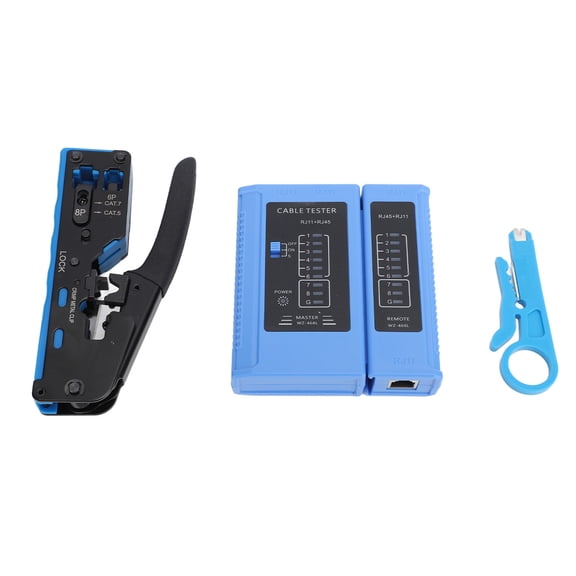 Professional RJ45 Crimp Tool Kit - Ethernet Cable Crimping, Cutting & Stripping Tool for Cat5e Cat6 Cat6a - Includes Network Tester, Mini Stripper & 10 Crystal Heads