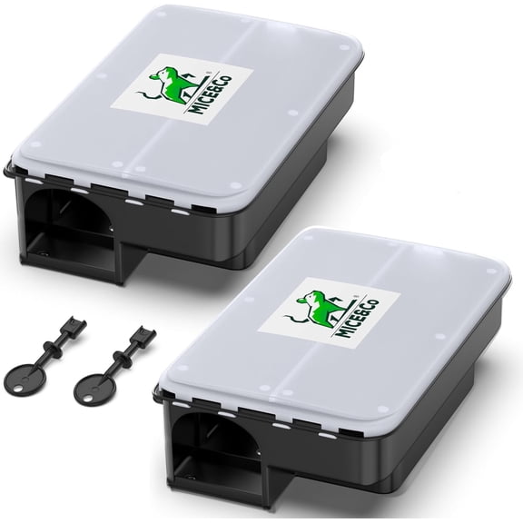 Professional Rat Traps 2 Pack - Rat Bait Box with Key & Warning Stickers Against Rats & Mice - Bait Station Home, Garden & Industry - Lockable, Child-Safe