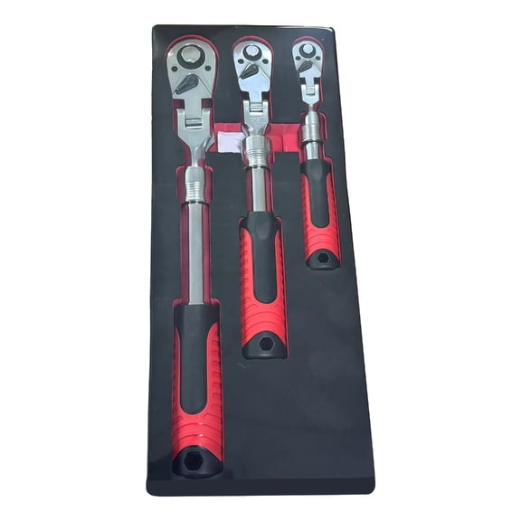 Professional Ratcheting Spanner Set Of 3 Size With 180 Degree Rotating Head Sliding Shank For Tightening Bolt And Nut