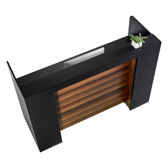 Professional Reception Counter Desk, 62-Inch Wide with LED Lighting, for Office, Beauty Salon, Hotel Lobby (Black & Brown)