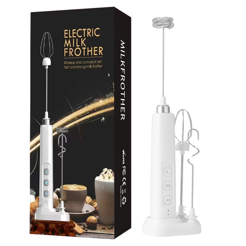 Professional Rechargeable Electric Hand Mixer Milk Frother with Stainless Steel Whisk for Egg Beating, Cream, Cappuccino, Matcha, and Paint Mixing，White